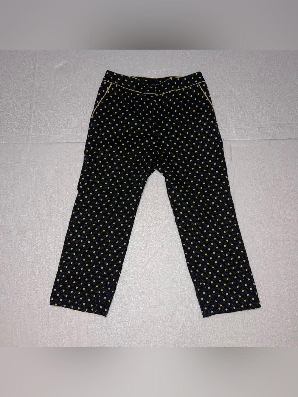 Courtenay Chino Pants Polka Dots Black & Yellow Women’s Size 10 Business Casual